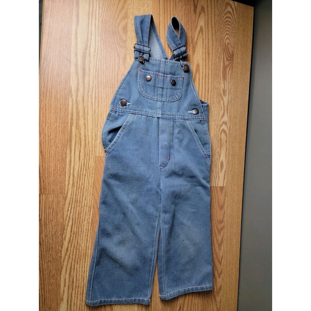 Vintage MONTGOMERY WARD 70/80’s Blue Denim Overalls Cotton Poly Blend Kid Size 3